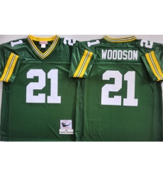 Men Green Bay Packers 21 Charles Woodson Green Throwback Stitched Football Jersey