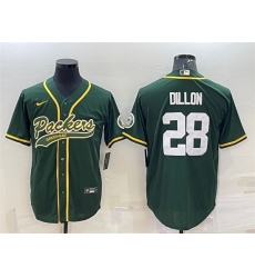 Men Green Bay Packers 28 A J Dillon Green With Patch Cool Base Stitched Baseball Jersey Men Green Bay Packers 28 A J Dillon Green With Patch Cool Base Stitched Baseball Jersey