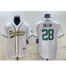 Men Green Bay Packers 28 A J Dillon White With Patch Cool Base Stitched Baseball Jersey Men Green Bay Packers 28 A J Dillon White With Patch Cool Base Stitched Baseball Jersey