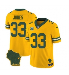 Men Green Bay Packers 33 Aaron Jones Gold 2023 F U S E Home Patch And 1 Star C Patch Vapor Untouchable Limited Stitched Jersey Men Green Bay Packers 33 Aaron Jones Gold 2023 F U S E Home Patch And 1 Star C Patch Vapor Untouchable Limited Stitched Jersey