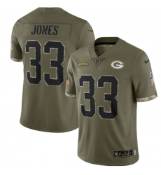 Men Green Bay Packers 33 Aaron Jones Olive 2022 Salute To Service Limited Stitched Jersey Men Green Bay Packers 33 Aaron Jones Olive 2022 Salute To Service Limited Stitched Jersey