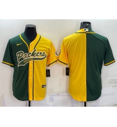 Men Green Bay Packers Blank Green Yellow Split With Patch Cool Base Stitched Baseball Jersey Men Green Bay Packers Blank Green Yellow Split With Patch Cool Base Stitched Baseball Jersey