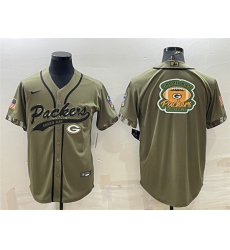 Men Green Bay Packers Olive Salute To Service Team Big Logo Cool Base Stitched Baseball Jersey Men Green Bay Packers Olive Salute To Service Team Big Logo Cool Base Stitched Baseball Jersey