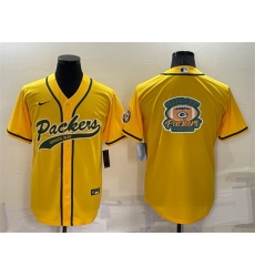 Men Green Bay Packers Yellow Team Big Logo With Patch Cool Base Stitched Baseball Jersey Men Green Bay Packers Yellow Team Big Logo With Patch Cool Base Stitched Baseball Jersey