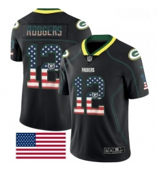 Men Nike Green Bay Packers 12 Aaron Rodgers Limited Black Rush USA Flag NFL Jersey Men Nike Green Bay Packers 12 Aaron Rodgers Limited Black Rush USA Flag NFL Jersey