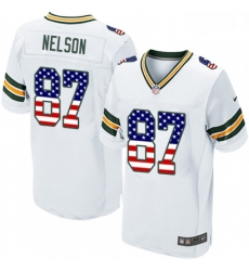 Men Nike Green Bay Packers 87 Jordy Nelson Elite White Road USA Flag Fashion NFL Jersey Men Nike Green Bay Packers 87 Jordy Nelson Elite White Road USA Flag Fashion NFL Jersey