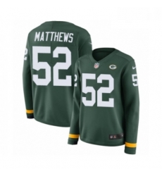 Womens Nike Green Bay Packers 52 Clay Matthews Limited Green Therma Long Sleeve NFL Jersey Womens Nike Green Bay Packers 52 Clay Matthews Limited Green Therma Long Sleeve NFL Jersey