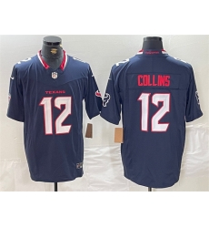 Men Houston Texans 12 Nico Collins Navy F U S E  Vapor Limited Stitched Football Jersey
