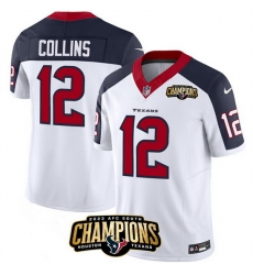 Men Houston Texans 12 Nico Collins White Navy 2023 F U S E AFC South Champions Patch Limited Stitched Football Jersey Men Houston Texans 12 Nico Collins White Navy 2023 F U S E AFC South Champions Patch Limited Stitched Football Jersey