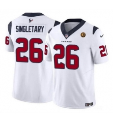 Men Houston Texans 26 Devin Singletary White 2023 F U S E With John Madden Patch Vapor Limited Stitched Football Jersey Men Houston Texans 26 Devin Singletary White 2023 F U S E With John Madden Patch Vapor Limited Stitched Football Jersey