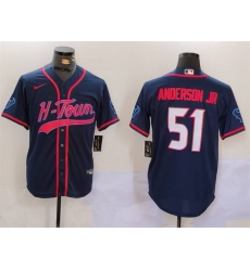 Men Houston Texans 51 Will Anderson Jr  Navy With Patch Cool Base Stitched Baseball Jersey