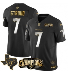 Men Houston Texans 7 C J Stroud Black Golden 2023 F U S E With AFC South Champions Patch And Team Logo Patch Limited Stitched Football Jersey Men Houston Texans 7 C J Stroud Black Golden 2023 F U S E With AFC South Champions Patch And Team Logo Patch Limited Stitched Football Jersey