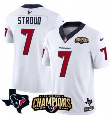 Men Houston Texans 7 C J Stroud White 2023 F U S E AFC South Champions Patch And Team Logo Patch Vapor Untouchable Limited Stitched Football Jersey Men Houston Texans 7 C J Stroud White 2023 F U S E AFC South Champions Patch And Team Logo Patch Vapor Untouchable Limited Stitched Football Jersey