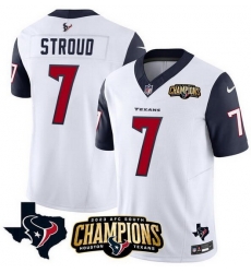 Men Houston Texans 7 C J Stroud White Navy 2023 F U S E AFC South Champions Patch And Team Logo Patch Vapor Untouchable Limited Stitched Football JerseyS Men Houston Texans 7 C J Stroud White Navy 2023 F U S E AFC South Champions Patch And Team Logo Patch Vapor Untouchable Limited Stitched Football JerseyS