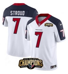 Men Houston Texans 7 C J Stroud White Navy 2023 F U S E AFC South Champions Patch Limited Stitched Football Jersey Men Houston Texans 7 C J Stroud White Navy 2023 F U S E AFC South Champions Patch Limited Stitched Football Jersey