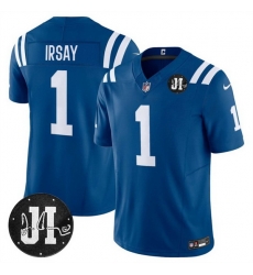 Men Indianapolis Colts 1 Jim Irsay Blue 2025 F U S E  Jim Irsay Patch Vapor Limited Stitched Football Jersey
