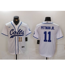 Men Indianapolis Colts 11 Michael Pittman Jr White Cool Base Stitched Baseball Jersey 2 Men Indianapolis Colts 11 Michael Pittman Jr White Cool Base Stitched Baseball Jersey 2
