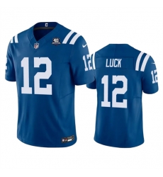 Men Indianapolis Colts 12 Andrew Luck Blue 2023 F U S E 40th Anniversary Vapor Untouchable Stitched Football Jersey Men Indianapolis Colts 12 Andrew Luck Blue 2023 F U S E 40th Anniversary Vapor Untouchable Stitched Football Jersey