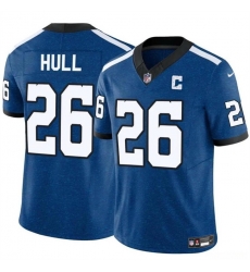Men Indianapolis Colts 26 Evan Hull Blue 2024 F U S E Throwback Vapor Limited Stitched Football Jersey Men Indianapolis Colts 26 Evan Hull Blue 2024 F U S E Throwback Vapor Limited Stitched Football Jersey