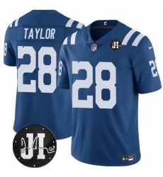 Men Indianapolis Colts 28 Jonathan Taylor Blue Jim Irsay Patch Vapor Stitched Jersey