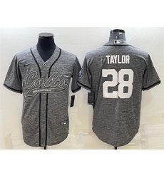 Men Indianapolis Colts 28 Jonathan Taylor Grey With Patch Cool Base Stitched Baseball Jersey Men Indianapolis Colts 28 Jonathan Taylor Grey With Patch Cool Base Stitched Baseball Jersey