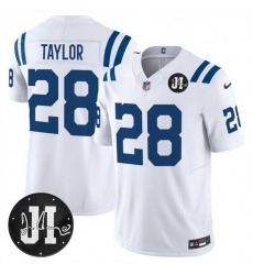 Men Indianapolis Colts 28 Jonathan Taylor White 2025 F U S E Jim Irsay Patch Vapor Limited Stitched Football Jersey Men Indianapolis Colts 28 Jonathan Taylor White 2025 F U S E Jim Irsay Patch Vapor Limited Stitched Football Jersey