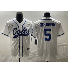 Men Indianapolis Colts 5 Anthony Richardson White Cool Base Stitched Baseball Jersey Men Indianapolis Colts 5 Anthony Richardson White Cool Base Stitched Baseball Jersey