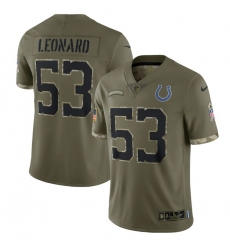 Men Indianapolis Colts 53 Shaquille Leonard Olive 2022 Salute To Service Limited Stitched Jersey Men Indianapolis Colts 53 Shaquille Leonard Olive 2022 Salute To Service Limited Stitched Jersey