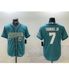 Men Jacksonville Jaguars 7 Brian Thomas Jr Teal With Patch Cool Base Stitched Baseball Jersey 2 Men Jacksonville Jaguars 7 Brian Thomas Jr Teal With Patch Cool Base Stitched Baseball Jersey 2