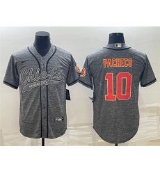 Men Kansas City Chiefs 10 Isiah Pacheco Grey With Patch Cool Base Stitched Baseball Jersey Men Kansas City Chiefs 10 Isiah Pacheco Grey With Patch Cool Base Stitched Baseball Jersey
