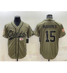 Men Kansas City Chiefs 15 Patrick Mahomes 2022 Olive Salute To Service Cool Base Stitched Baseball Jersey Men Kansas City Chiefs 15 Patrick Mahomes 2022 Olive Salute To Service Cool Base Stitched Baseball Jersey
