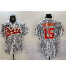 Men Kansas City Chiefs 15 Patrick Mahomes 2024 Arctic Camo Salute To Service Stitched Baseball Jersey Men Kansas City Chiefs 15 Patrick Mahomes 2024 Arctic Camo Salute To Service Stitched Baseball Jersey
