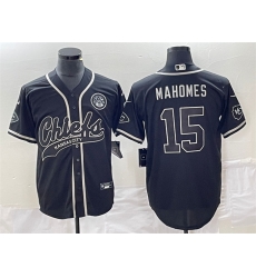 Men Kansas City Chiefs 15 Patrick Mahomes Black Cool Bae Stitched Baseball Jersey Men Kansas City Chiefs 15 Patrick Mahomes Black Cool Bae Stitched Baseball Jersey