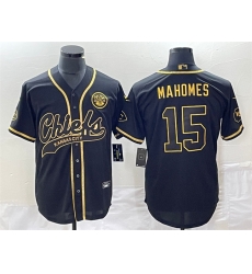 Men Kansas City Chiefs 15 Patrick Mahomes Black Gold Cool Bae Stitched Baseball Jersey Men Kansas City Chiefs 15 Patrick Mahomes Black Gold Cool Bae Stitched Baseball Jersey