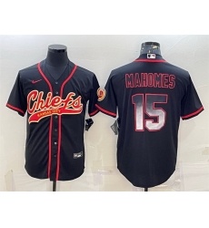 Men Kansas City Chiefs 15 Patrick Mahomes Black Red With Patch Cool Base Stitched Baseball Jersey Men Kansas City Chiefs 15 Patrick Mahomes Black Red With Patch Cool Base Stitched Baseball Jersey