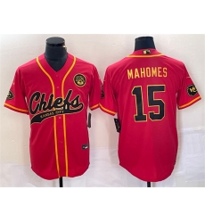 Men Kansas City Chiefs 15 Patrick Mahomes Red Gold Cool Base Stitched Baseball Jersey Men Kansas City Chiefs 15 Patrick Mahomes Red Gold Cool Base Stitched Baseball Jersey