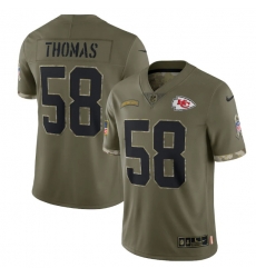 Men Kansas City Chiefs 58 Derrick Thomas Olive 2022 Salute To Service Limited Stitched Jersey Men Kansas City Chiefs 58 Derrick Thomas Olive 2022 Salute To Service Limited Stitched Jersey