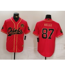 Men Kansas City Chiefs 87 Travis Kelce Red Gold Cool Base Stitched Baseball Jersey Men Kansas City Chiefs 87 Travis Kelce Red Gold Cool Base Stitched Baseball Jersey