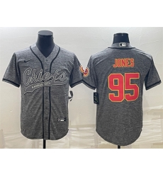 Men Kansas City Chiefs 95 Chris Jones Grey With Patch Cool Base Stitched Baseball Jersey Men Kansas City Chiefs 95 Chris Jones Grey With Patch Cool Base Stitched Baseball Jersey