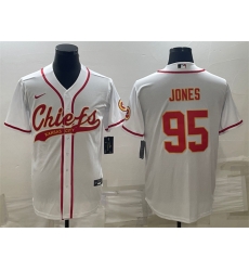 Men Kansas City Chiefs 95 Chris Jones White With Patch Cool Base Stitched Baseball Jersey Men Kansas City Chiefs 95 Chris Jones White With Patch Cool Base Stitched Baseball Jersey