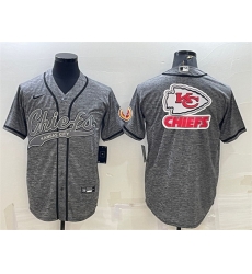 Men Kansas City Chiefs Grey Team Big Logo With Patch Cool Base Stitched Baseball Jersey Men Kansas City Chiefs Grey Team Big Logo With Patch Cool Base Stitched Baseball Jersey