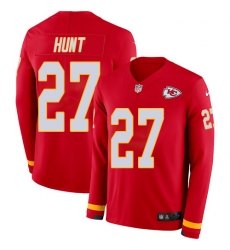 Nike Chiefs #27 Kareem Hunt Red Team Color Men Stitched NFL Limited Therma Long Sleeve Jersey Nike Chiefs #27 Kareem Hunt Red Team Color Men Stitched NFL Limited Therma Long Sleeve Jersey