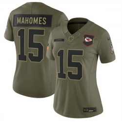 Women Kansas City Chiefs 15 Patrick Mahomes Olive 2025 Salute to Service Limited Stitched Football Jersey