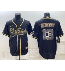 Men Las Vegas Raiders 13 Hunter Renfrow Black Gold With Patch Cool Base Stitched Baseball Jersey Men Las Vegas Raiders 13 Hunter Renfrow Black Gold With Patch Cool Base Stitched Baseball Jersey