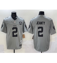 Men Las Vegas Raiders 2 Ashton Jeanty Gray 2025 Draft F U S E With Nevada Silver Stat Patch And 65th Anniversary Patch Stitched Football Jersey Men Las Vegas Raiders 2 Ashton Jeanty Gray 2025 Draft F U S E With Nevada Silver Stat Patch And 65th Anniversary Patch Stitched Football Jersey