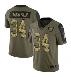 Men Las Vegas Raiders 34 Bo Jackson 2021 Salute To Service Olive Camo Limited Stitched Jersey Men Las Vegas Raiders 34 Bo Jackson 2021 Salute To Service Olive Camo Limited Stitched Jersey