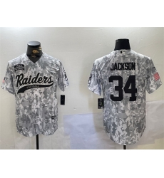 Men Las Vegas Raiders 34 Bo Jackson 2024 Arctic Camo Salute To Service Stitched Baseball Jersey Men Las Vegas Raiders 34 Bo Jackson 2024 Arctic Camo Salute To Service Stitched Baseball Jersey