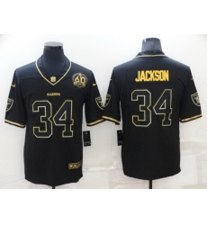 Men Las Vegas Raiders 34 Bo Jackson Black Gold With 60th Anniversary Patch Vapor Limited Stitched jersey Men Las Vegas Raiders 34 Bo Jackson Black Gold With 60th Anniversary Patch Vapor Limited Stitched jersey