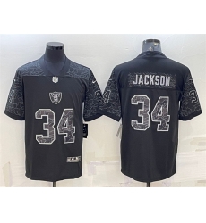 Men Las Vegas Raiders 34 Bo Jackson Black Reflective Limited Stitched Football Jersey Men Las Vegas Raiders 34 Bo Jackson Black Reflective Limited Stitched Football Jersey