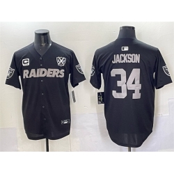Men Las Vegas Raiders 34 Bo Jackson Black With Nevada Silver Stat Patch And 65th Anniversary Patch 3 Star C Patch Stitched Baseball Jersey